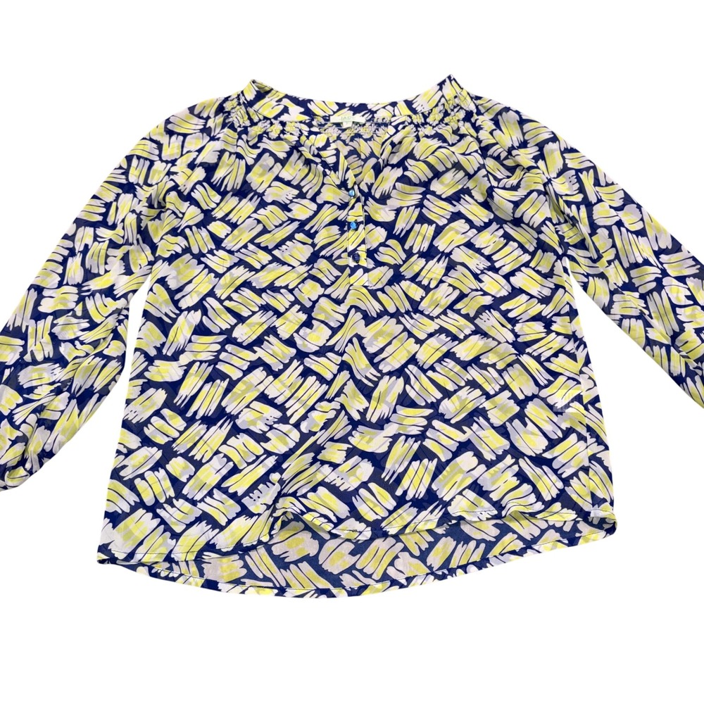 Abstract Brushstroke Sheer Blouse Women S Blue Yellow Jade Melody